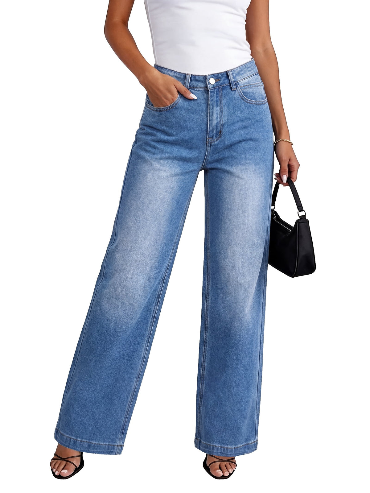 EMMIOL Women's Baggy Boyfriend Jeans Mid-Low Waist Vintage Wide Leg Denim Streetwear Pants