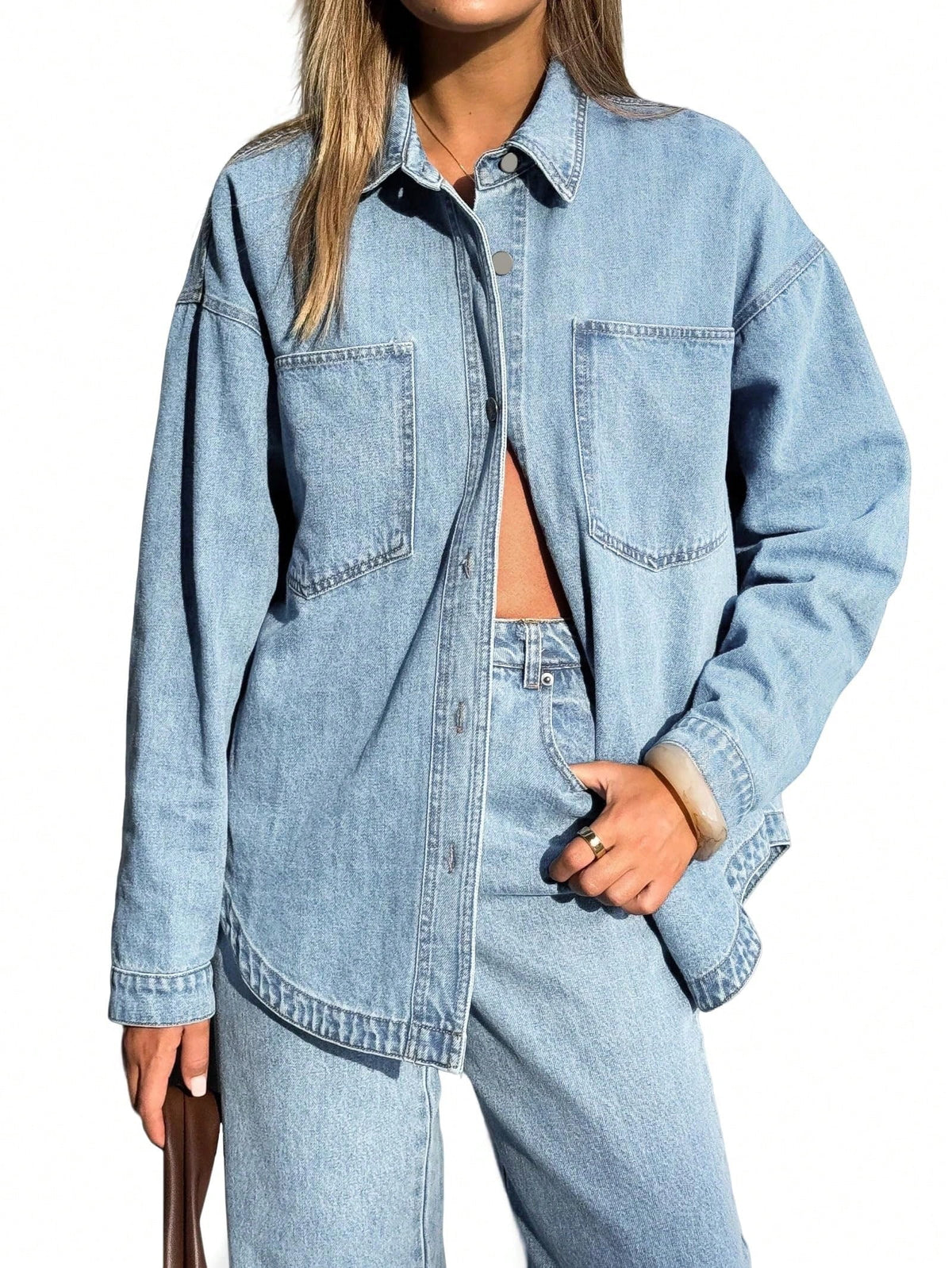 EMMIOL Women's Y2K Oversized Denim Shirt Jacket Long Sleeve Button Down Distressed Jean Blouse 2026 Fall Trendy Casual Denim Top