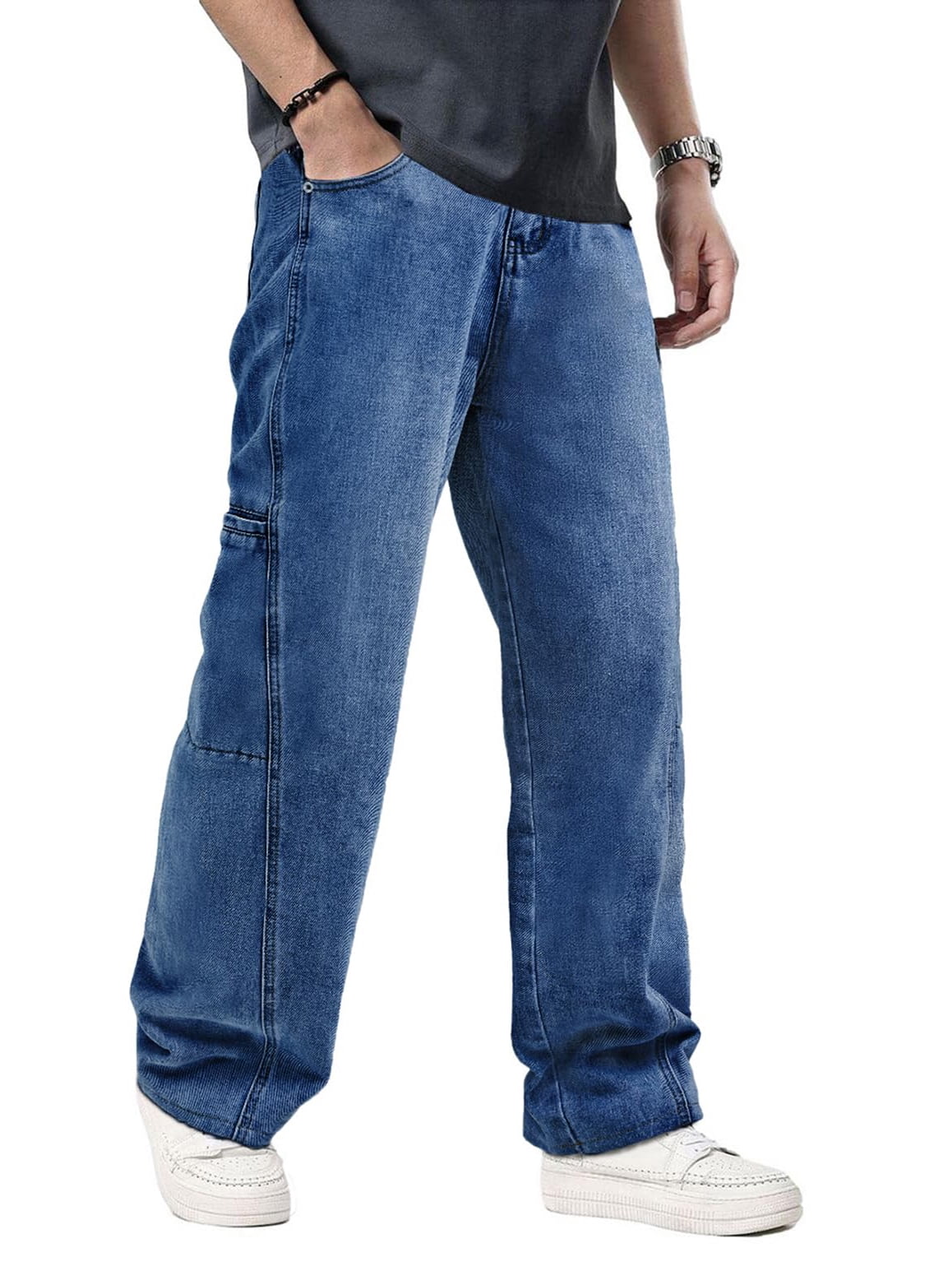EMMIOL Men's Baggy Wide Leg Striped Skater Y2k Oversized Streetwear Denim Pants