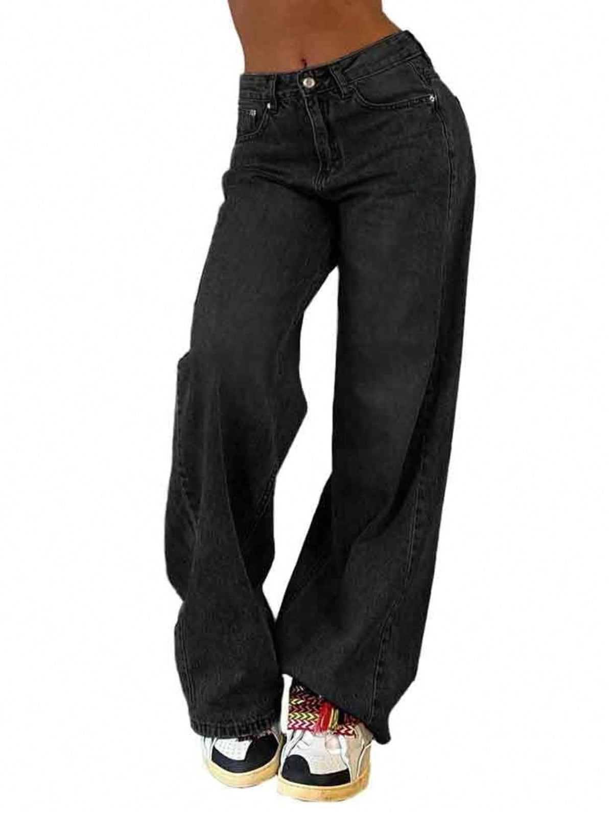 EMMIOL Women's Wide Leg Jeans Mid Rise Baggy Jeans Y2K Vintage Straight Leg Boyfriends Denim Pants Fall Casual/Street Clothes