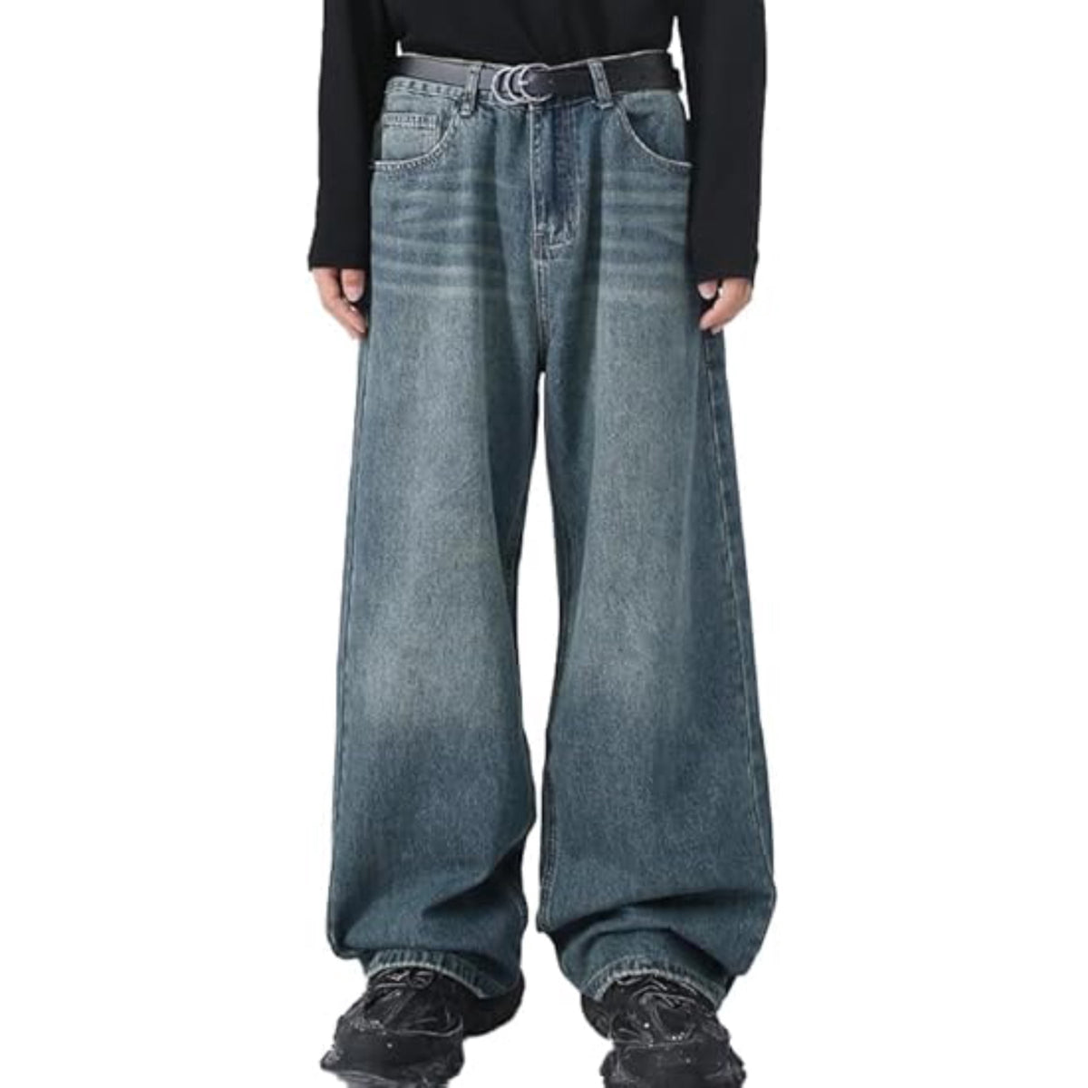 EMMIOL Men's Wide Leg Baggy Jeans Y2K Streetwear Hip Hop Jeans Casual Loose Fit Jeans 90s Vintage Denim Pants