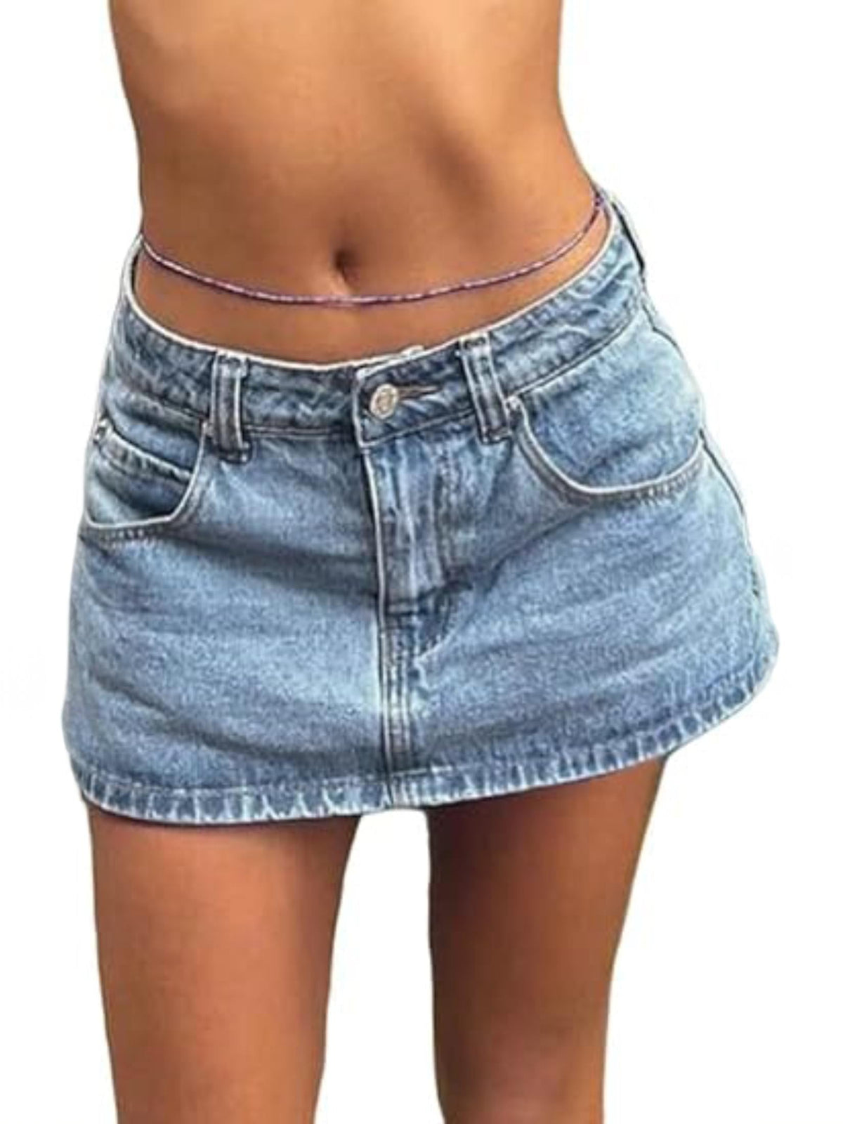 EMMIOL Women's Denim Mini Skirt Low Waist Jean Skirts for Women,Vintage Y2K Style Summer Denim Skirts