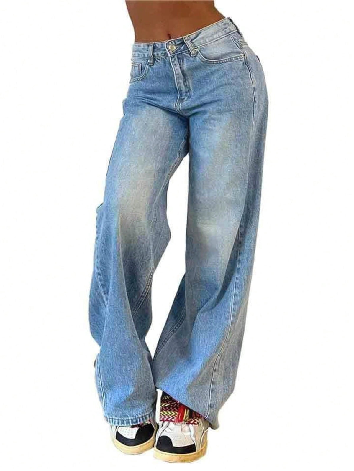 EMMIOL Women's Wide Leg Jeans Mid Rise Baggy Jeans Y2K Vintage Straight Leg Boyfriends Denim Pants Fall Casual/Street Clothes