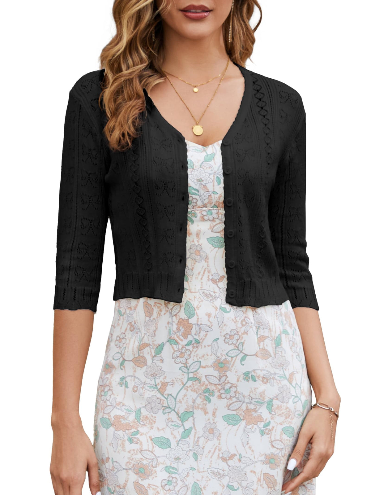 EMMIOL Women's Bolero Shrug 3/4 Sleeve Cropped Cardigan Knit Sweaters Open Front Casual Elegant Jacket for Dresses