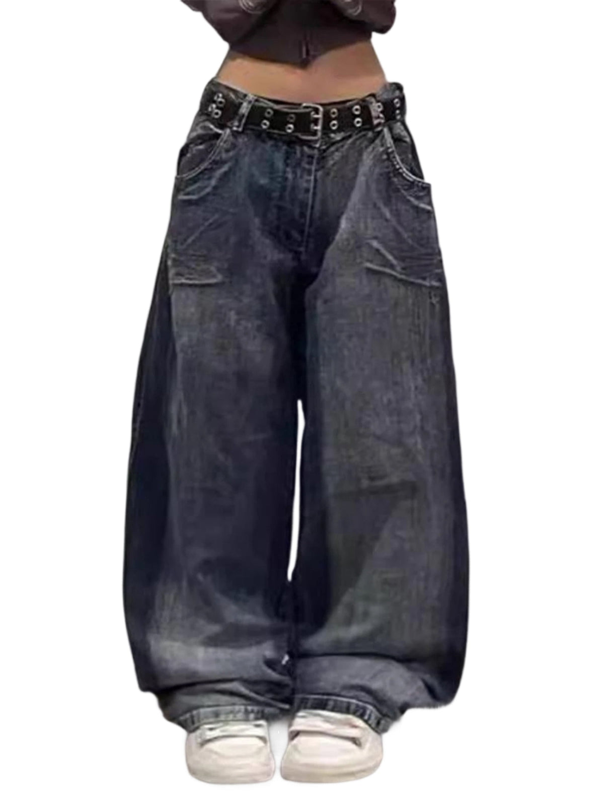 EMMIOL Women's Y2K Hip Hop Street Jeans Tiger Print Gothic High Waist Baggy Wide Leg Denim Pants
