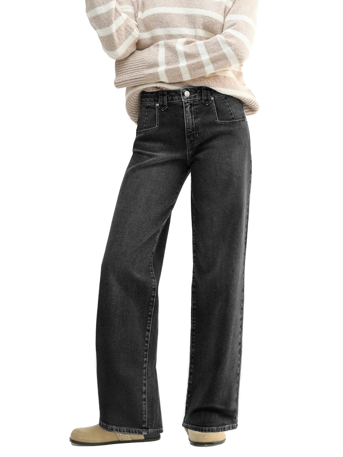 EMMIOL Women's Mid-Rise Stretchy Baggy Jeans Trendy Y2K Straight Leg Boyfriend Jeans Loose Fit Wide Leg Casual Denim Trousers