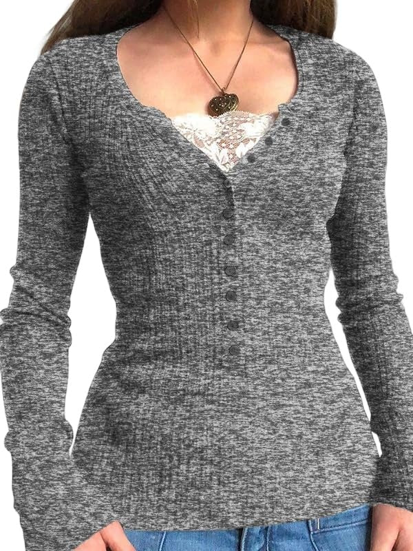 Womens Y2K Long Sleeve Henley Shirts