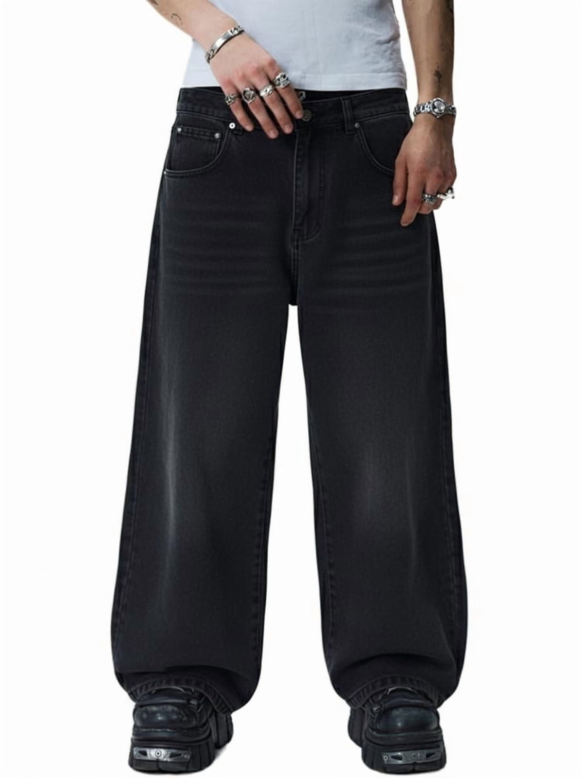 EMMIOL Men's Y2K Baggy Jeans Wide Leg Stretchy Denim Pants, Skater Striped Oversized Streetwear Casual Trousers