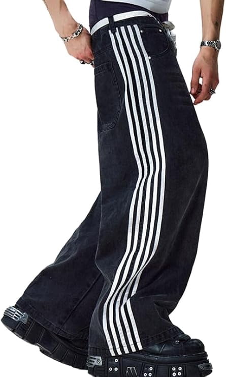 EMMIOL Men's Y2K Baggy Jeans Wide Leg Stretchy Denim Pants, Skater Striped Oversized Streetwear Casual Trousers