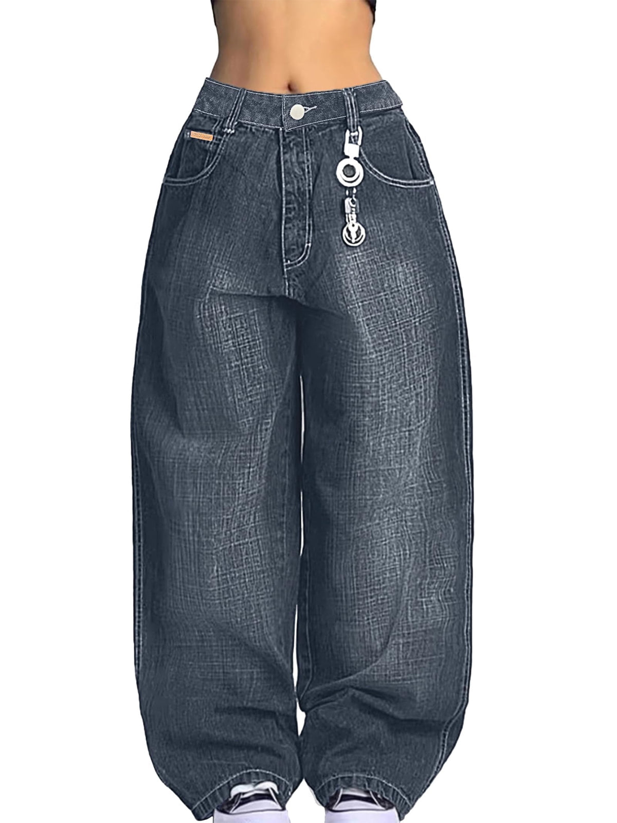 EMMIOL Women's Baggy Barrel Jeans Y2K Vintage Wide Leg Jeans Mid Waist 90s Hip Hop Boyfriend Fit Denim Pants