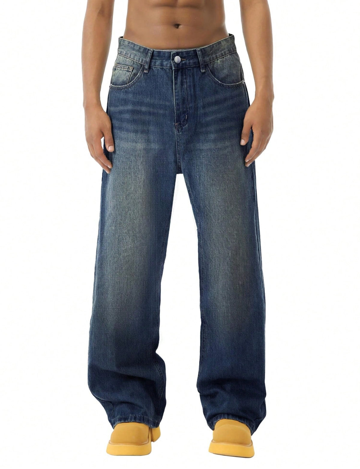 EMMIOL Men's Wide Leg Jeans Y2K Vintage Baggy Jeans 90s Hip Hop Streetwear Loose Fit Denim Pants