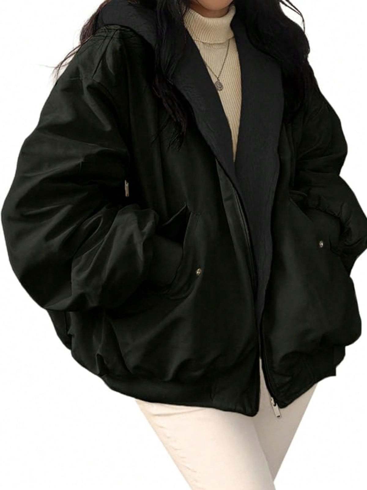 EMMIOL Christmas Women's Y2K Reversible Oversize Fleece Hooded Jacket Sherpa Lined Long Sleeve Zip-Up Puffer Jacket,2025 Winter Warm Coat
