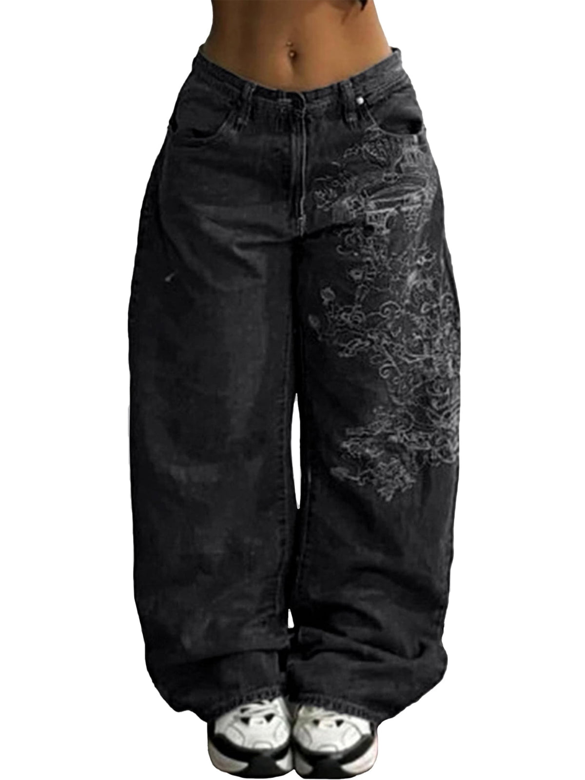 EMMIOL Women's Baggy Barrel Jeans Y2K Vintage Wide Leg Jeans Mid Waist 90s Hip Hop Boyfriend Fit Denim Pants
