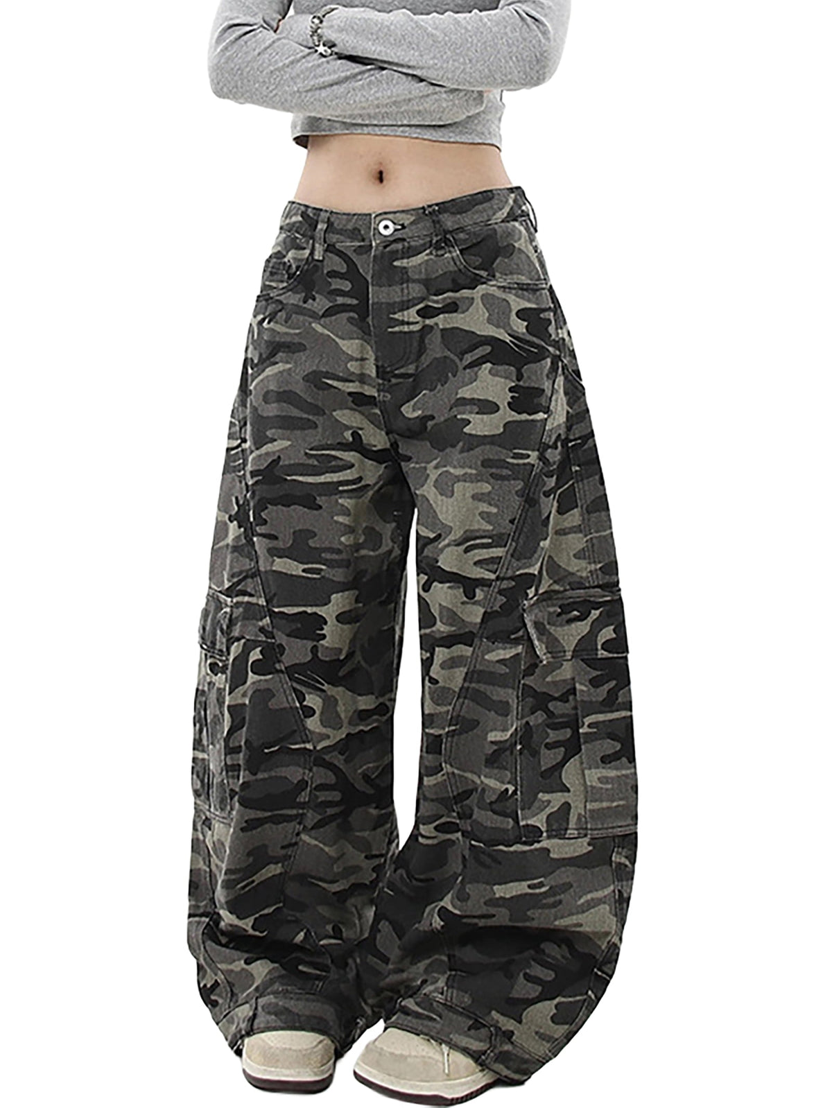 EMMIOL Women's Y2K Barrel Jeans Mid Rise Wide Leg Loose Fit Baggy Boyfriend Denim Ankle Pants with Pockets