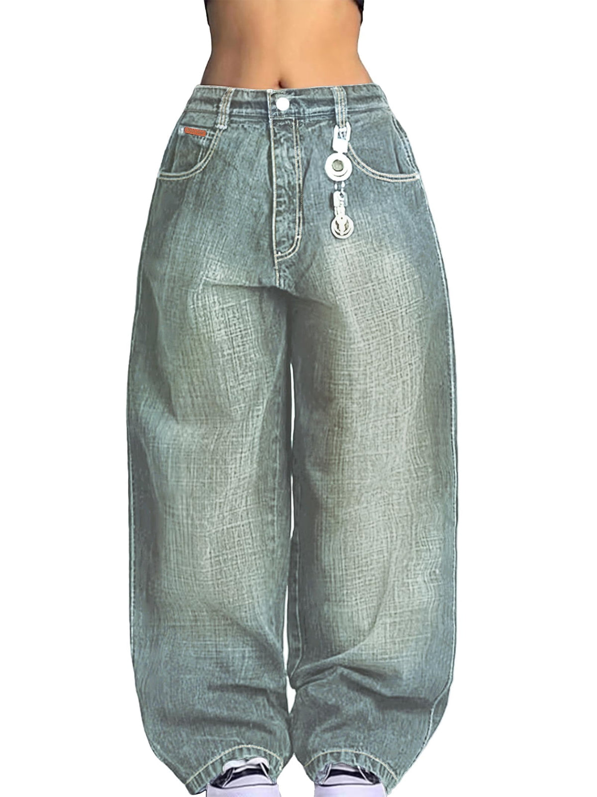 EMMIOL Women's Baggy Barrel Jeans Y2K Vintage Wide Leg Jeans Mid Waist 90s Hip Hop Boyfriend Fit Denim Pants