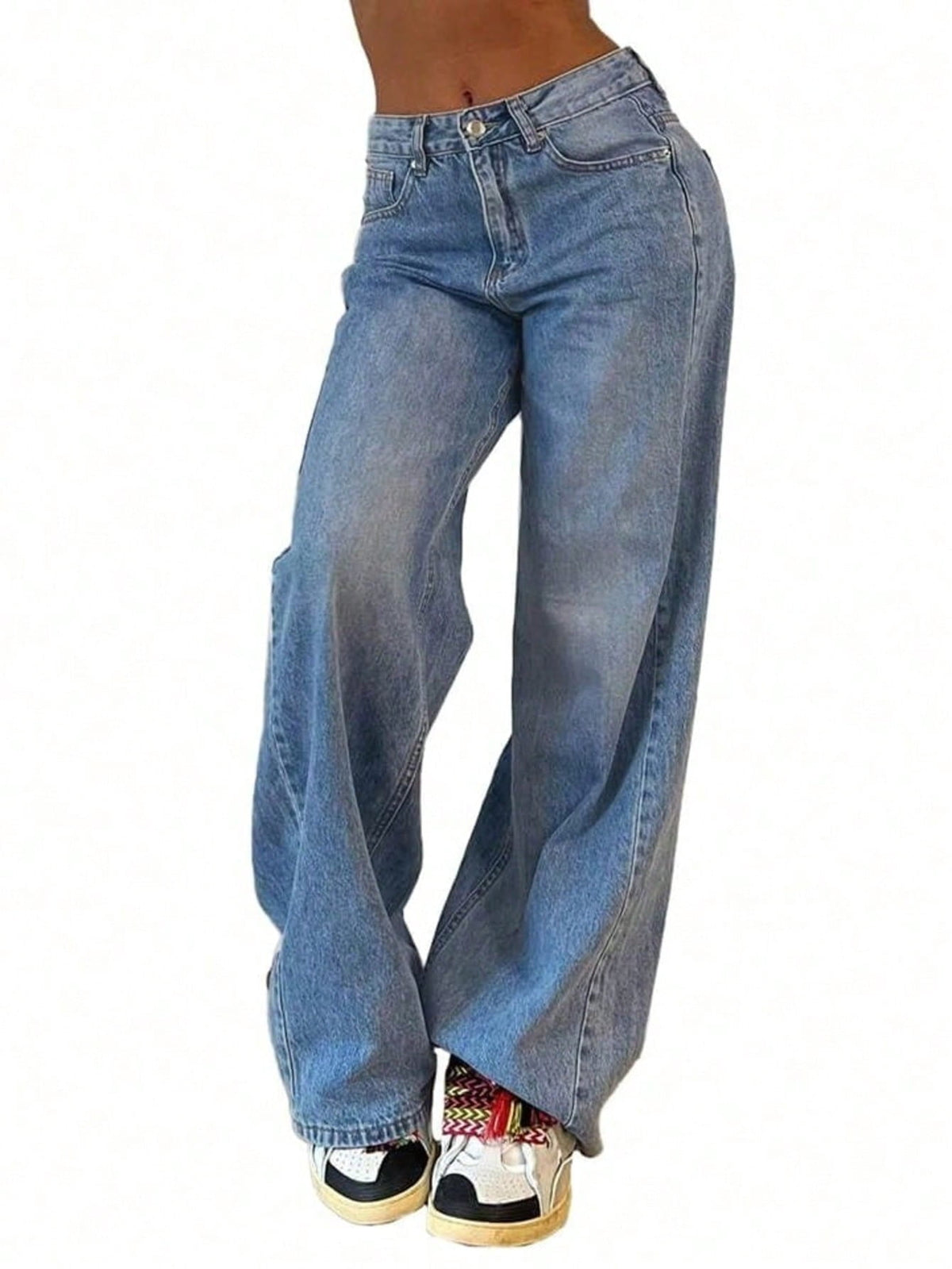 EMMIOL Women's Wide Leg Jeans Mid Rise Baggy Jeans Y2K Vintage Straight Leg Boyfriends Denim Pants Fall Casual/Street Clothes