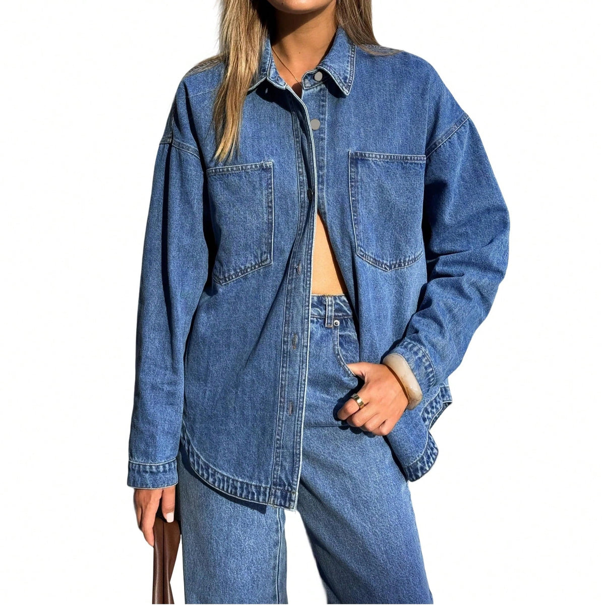 EMMIOL Women's Y2K Oversized Denim Shirt Jacket Long Sleeve Button Down Distressed Jean Blouse 2026 Fall Trendy Casual Denim Top