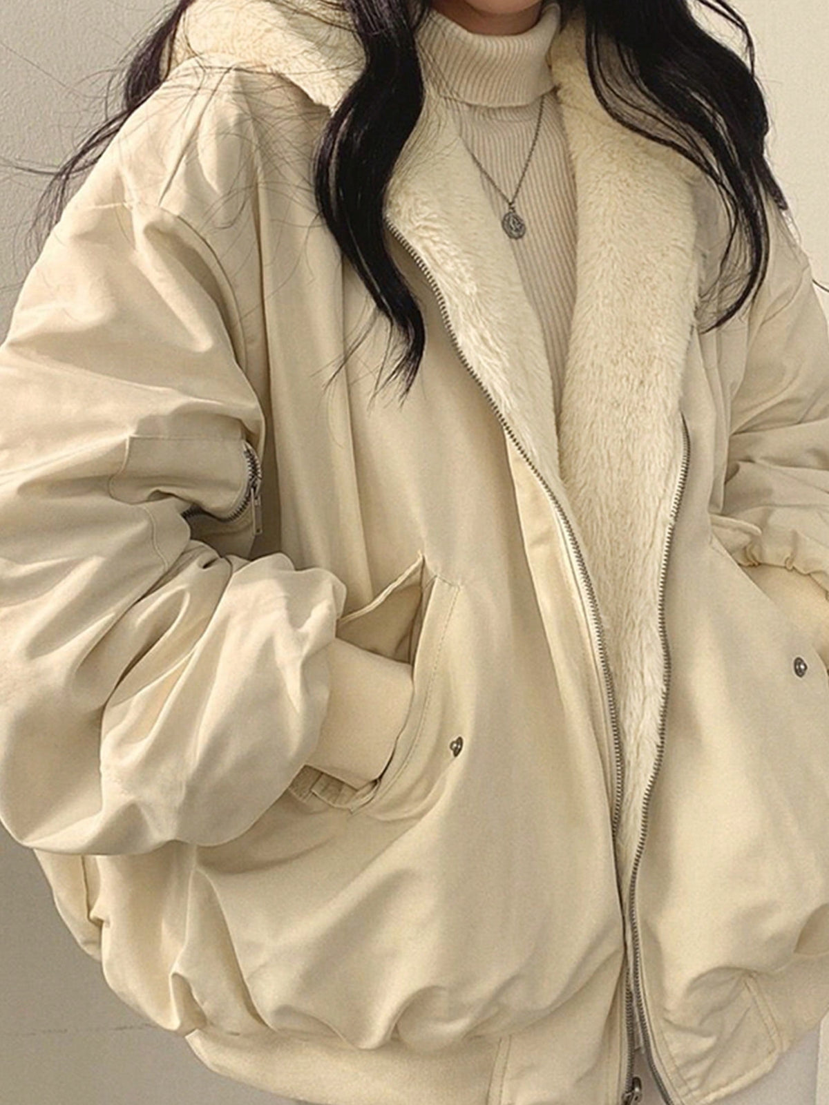 EMMIOL Christmas Women's Y2K Reversible Oversize Fleece Hooded Jacket Sherpa Lined Long Sleeve Zip-Up Puffer Jacket,2025 Winter Warm Coat