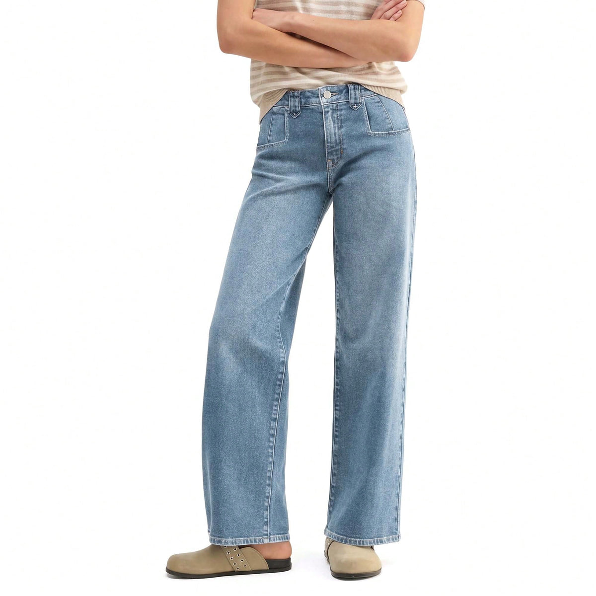 EMMIOL Women's Mid-Rise Stretchy Baggy Jeans Trendy Y2K Straight Leg Boyfriend Jeans Loose Fit Wide Leg Casual Denim Trousers