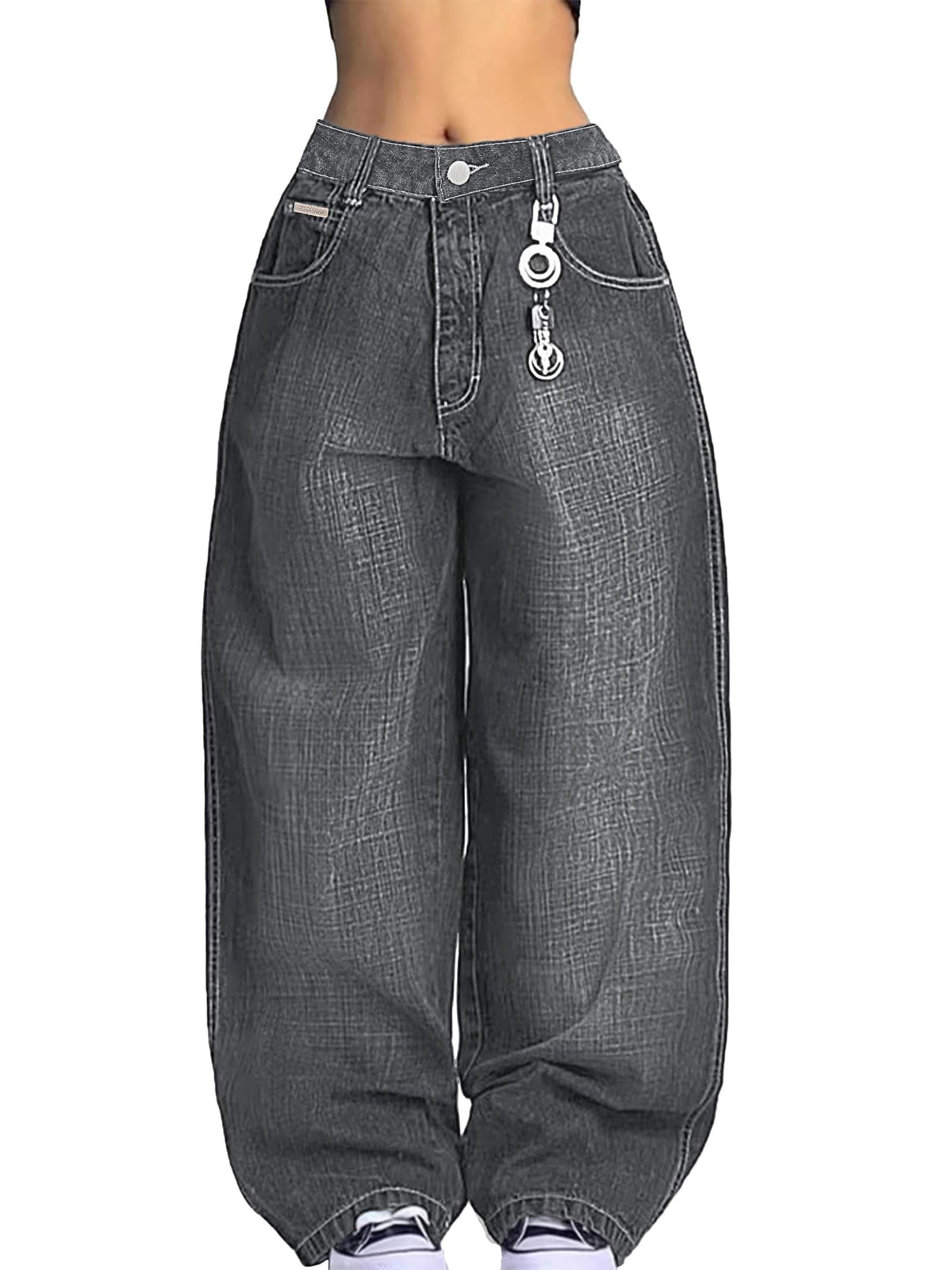 EMMIOL Women's Baggy Barrel Jeans Y2K Vintage Wide Leg Jeans Mid Waist 90s Hip Hop Boyfriend Fit Denim Pants