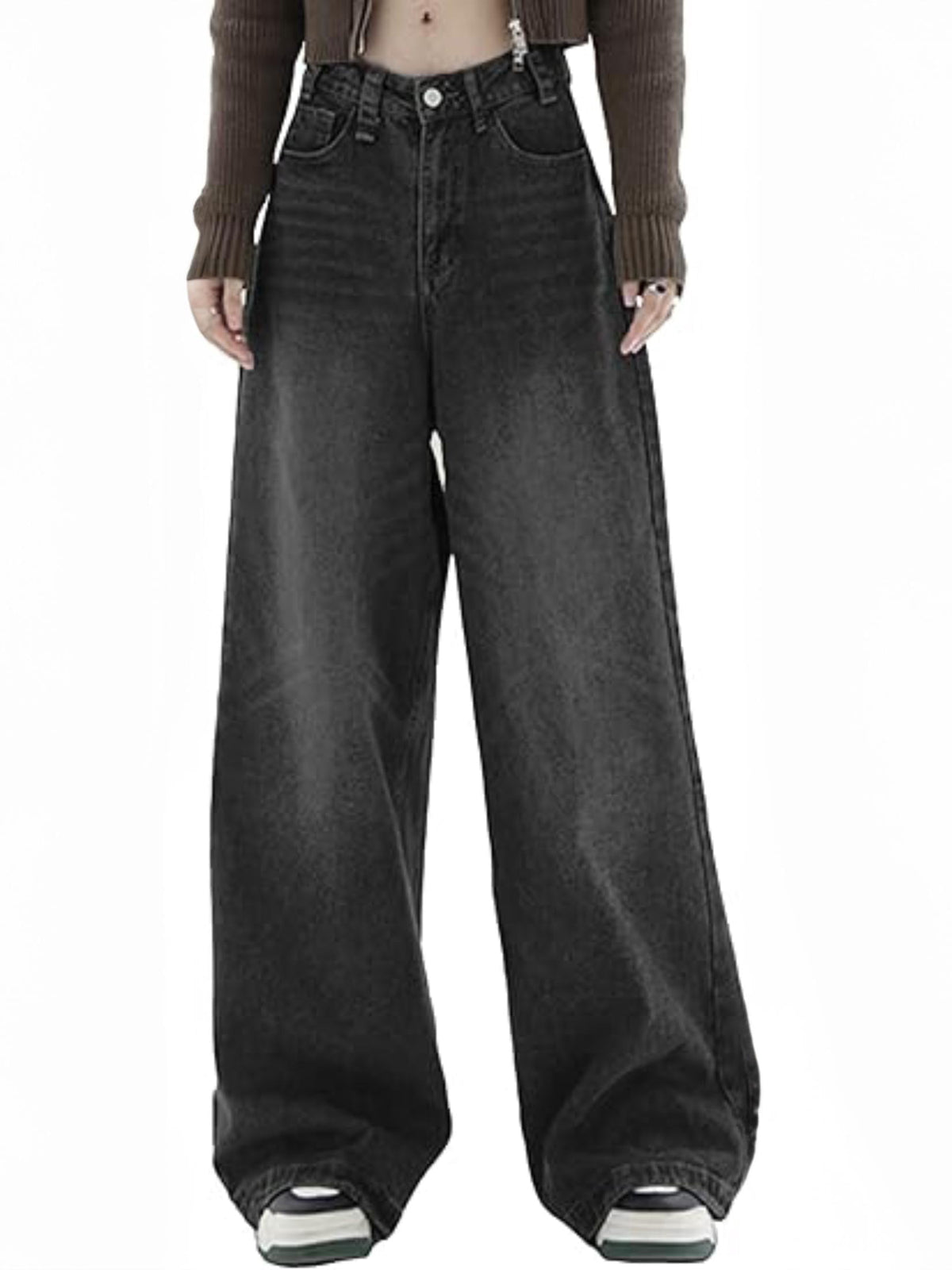 EMMIOL Wide Leg Jeans for Women Mid-Low Waist Baggy Boyfriend Jeans Y2K Vintage Denim Pants with Pockets