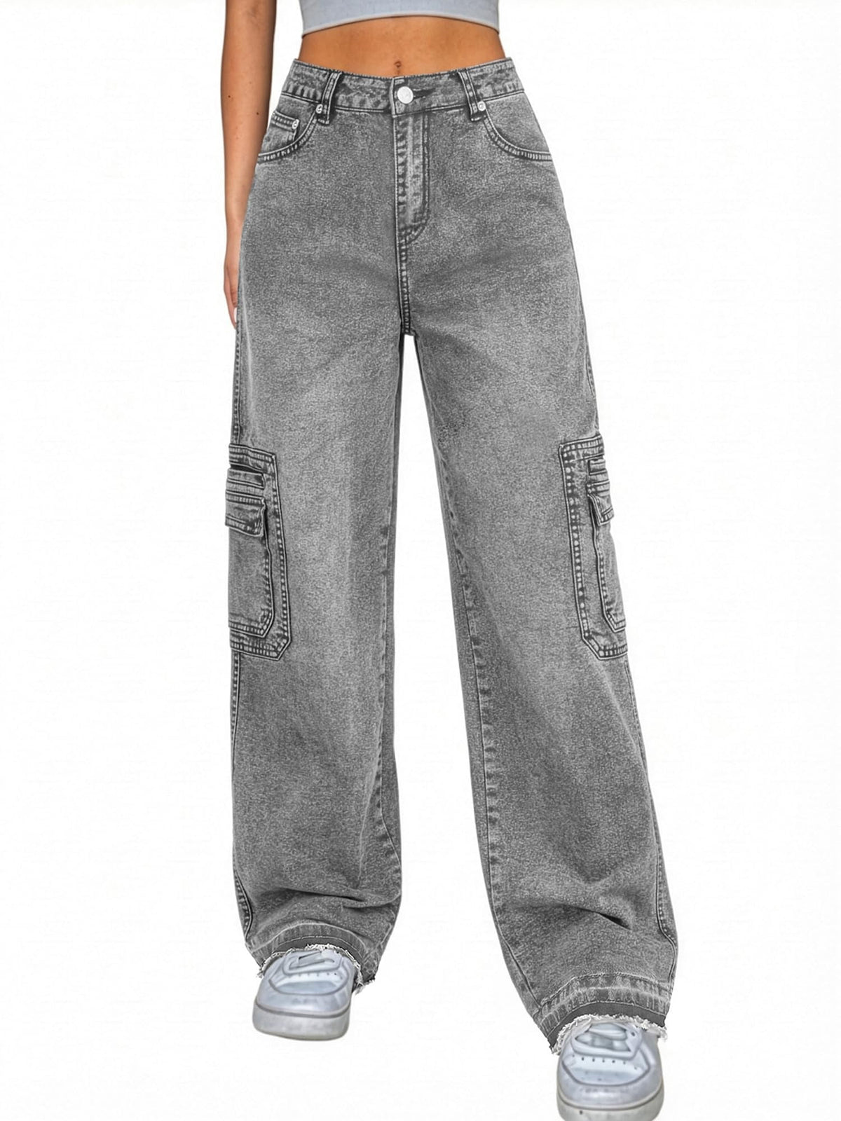 EMMIOL Women's Cargo Pants Stretchy Wide Leg Baggy Jeans Casual Trousers with Pockets Y2K Vintage Streetwear Trendy Bottoms 2026