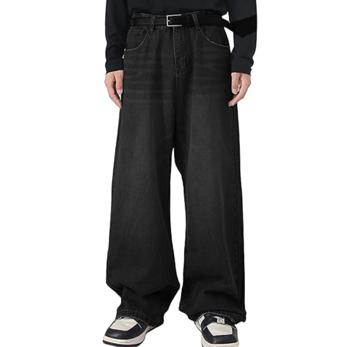 EMMIOL Men's Wide Leg Baggy Jeans Y2K Streetwear Hip Hop Jeans Casual Loose Fit Jeans 90s Vintage Denim Pants