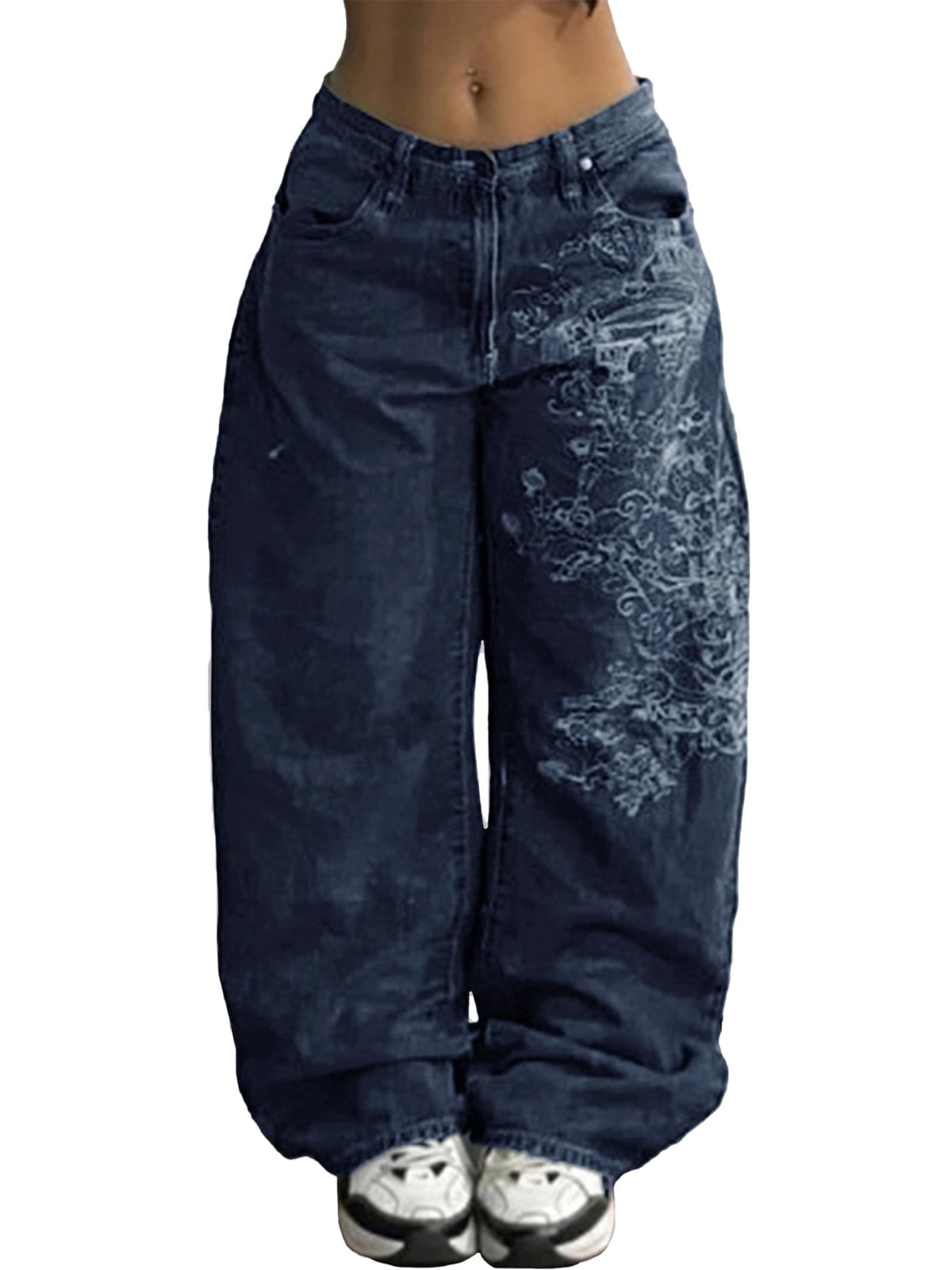 EMMIOL Women's Baggy Barrel Jeans Y2K Vintage Wide Leg Jeans Mid Waist 90s Hip Hop Boyfriend Fit Denim Pants
