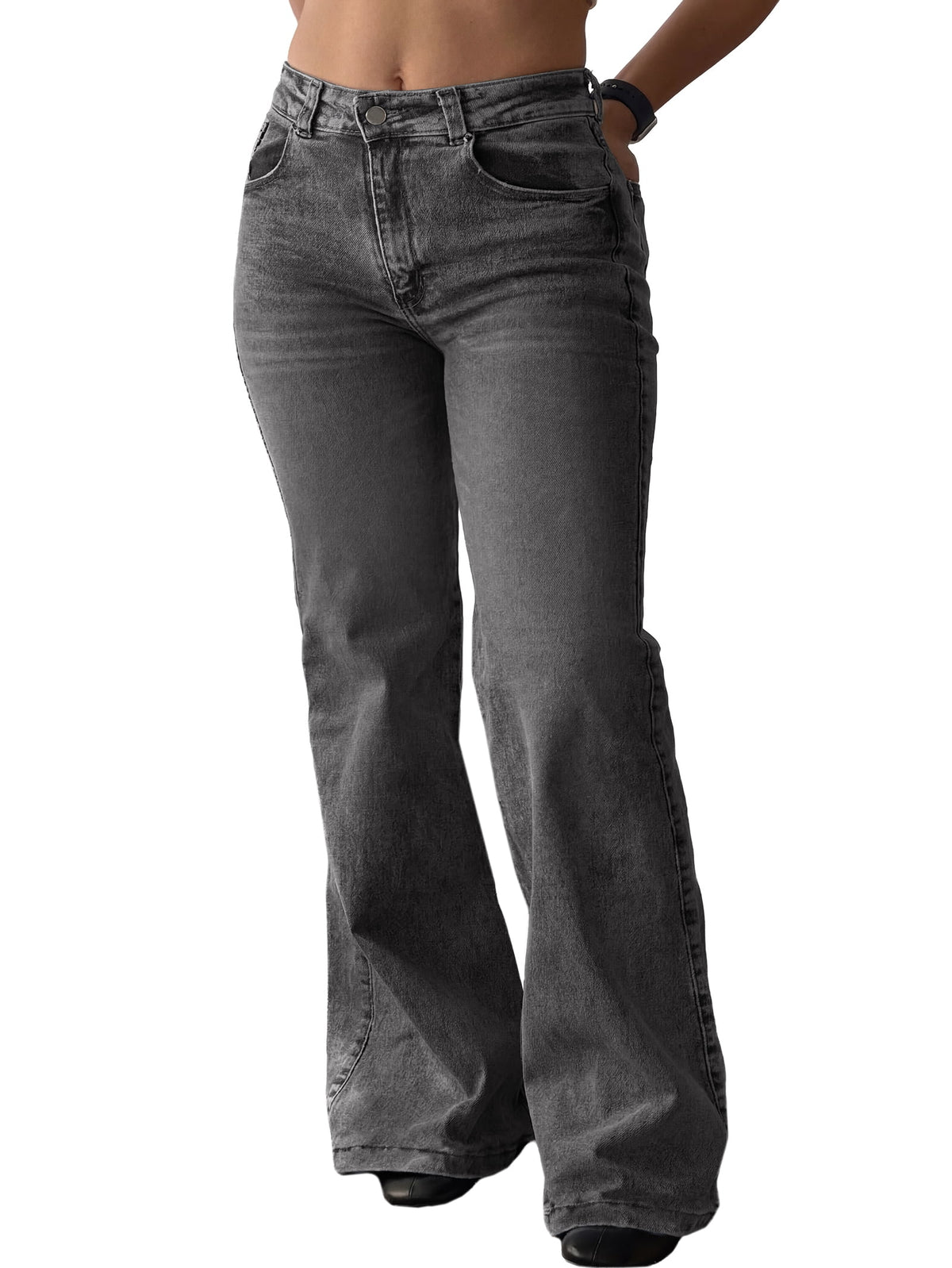 EMMIOL Women's High Waist Slim Fit Flare Jeans Y2K 90s Bell Bottoms Vintage Washed Denim for Casual,Streetwear