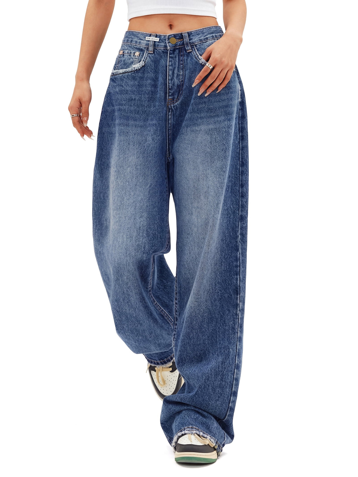 EMMIOL Women's Y2K Barrel Baggy Jeans Stretch High Waist Wide Leg Jeans Vintage Boyfriend Denim Pants