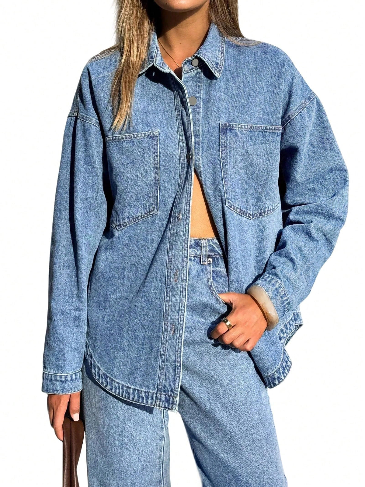 EMMIOL Women's Y2K Oversized Denim Shirt Jacket Long Sleeve Button Down Distressed Jean Blouse 2026 Fall Trendy Casual Denim Top