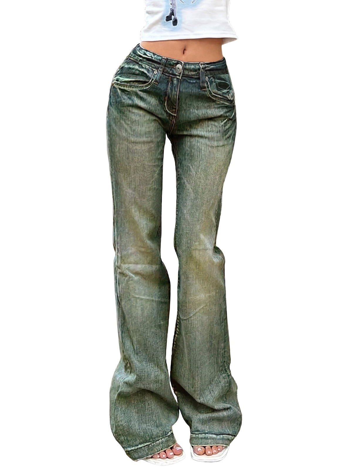 Women's Y2K Vintage Flare Jeans 90s Mid Rise Bootcut Denim Pants
