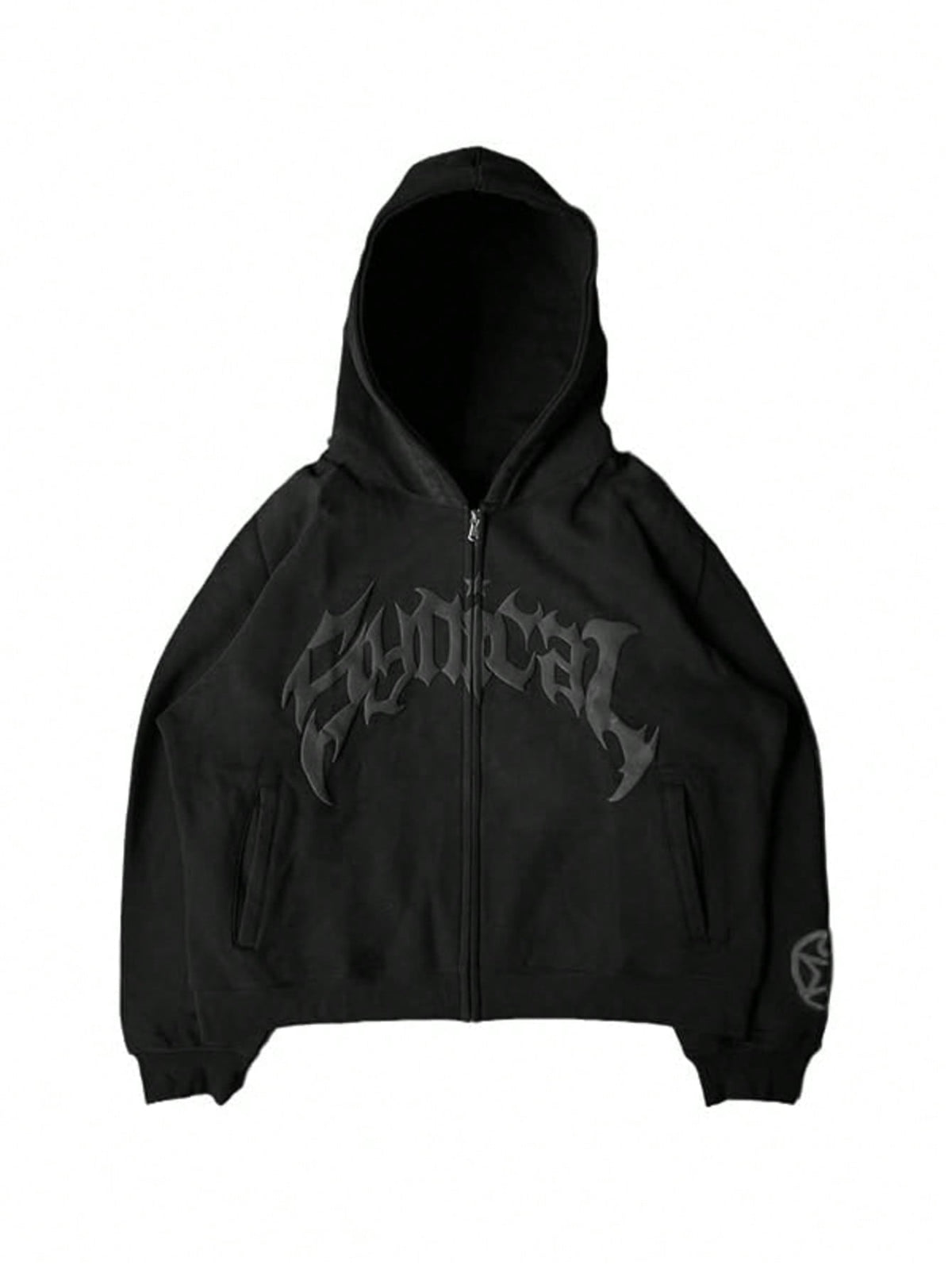 EMMIOL Women's and Men's Y2K Street Oversized Black Hoodie with Gothic Graphic, Roomy Hood & Side Pockets