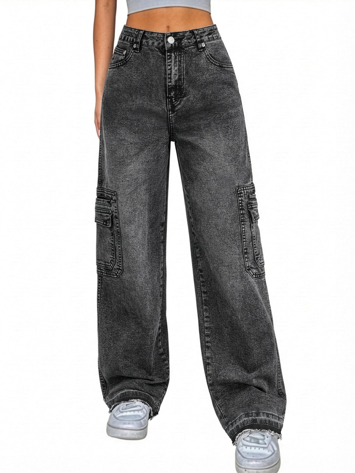 EMMIOL Women's Cargo Pants Stretchy Wide Leg Baggy Jeans Casual Trousers with Pockets Y2K Vintage Streetwear Trendy Bottoms 2026