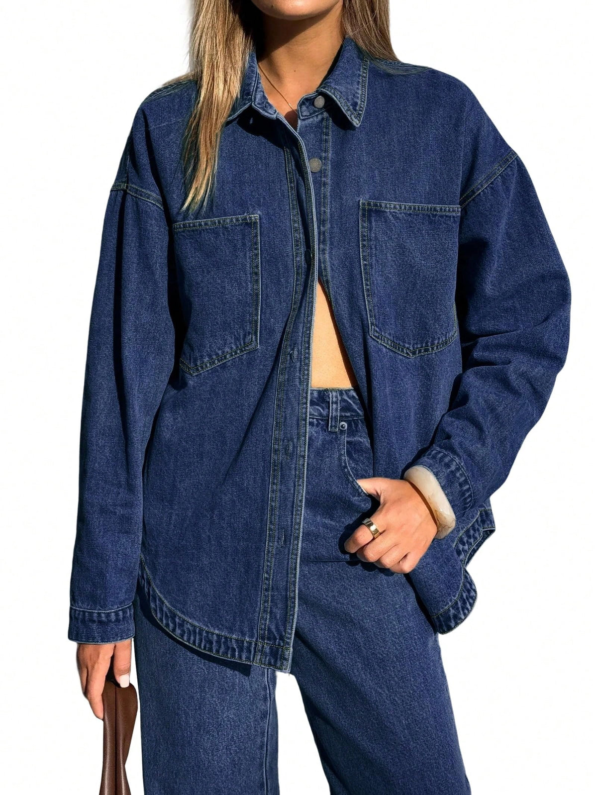 EMMIOL Women's Y2K Oversized Denim Shirt Jacket Long Sleeve Button Down Distressed Jean Blouse 2026 Fall Trendy Casual Denim Top