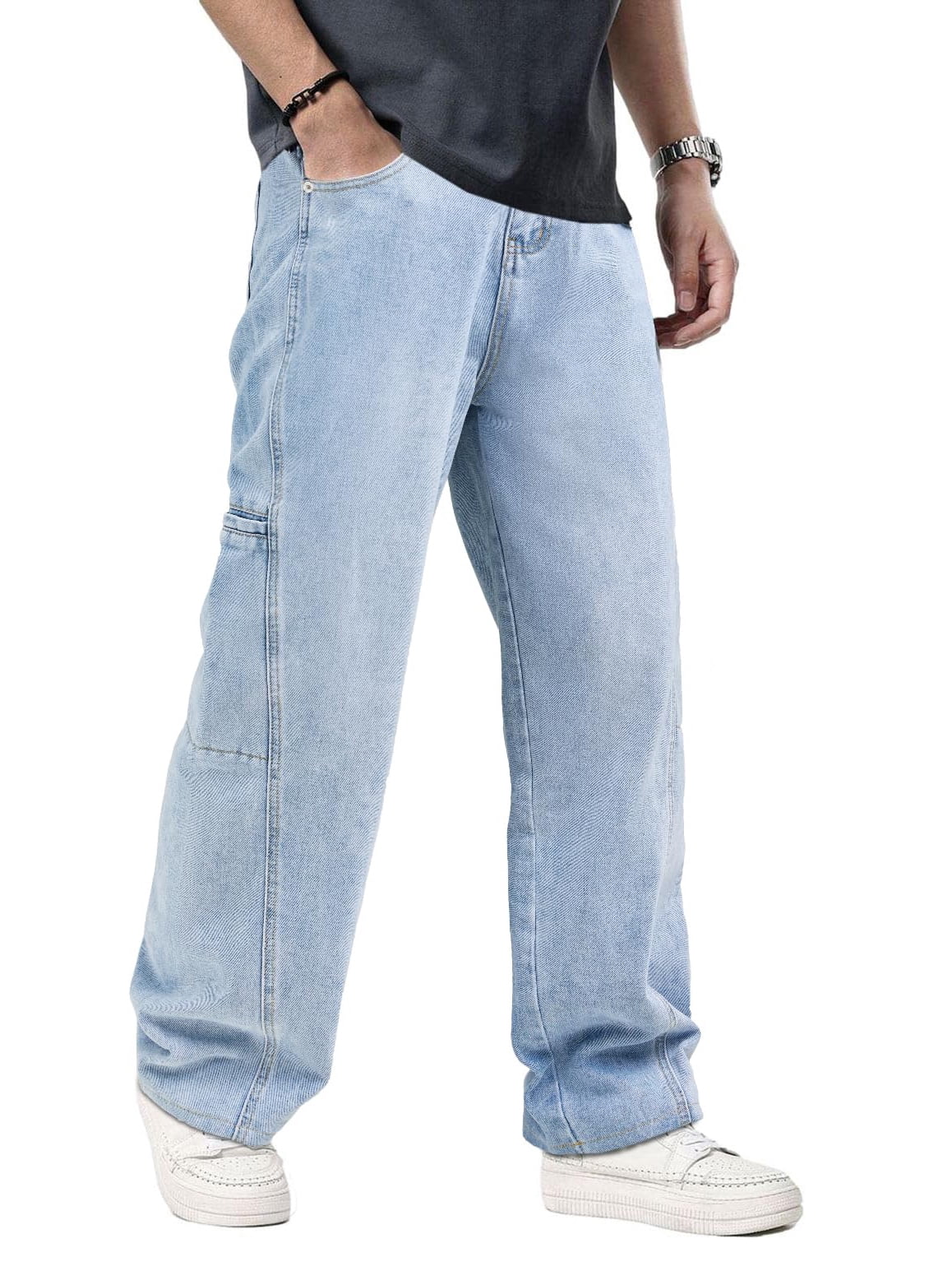 EMMIOL Men's Baggy Wide Leg Striped Skater Y2k Oversized Streetwear Denim Pants