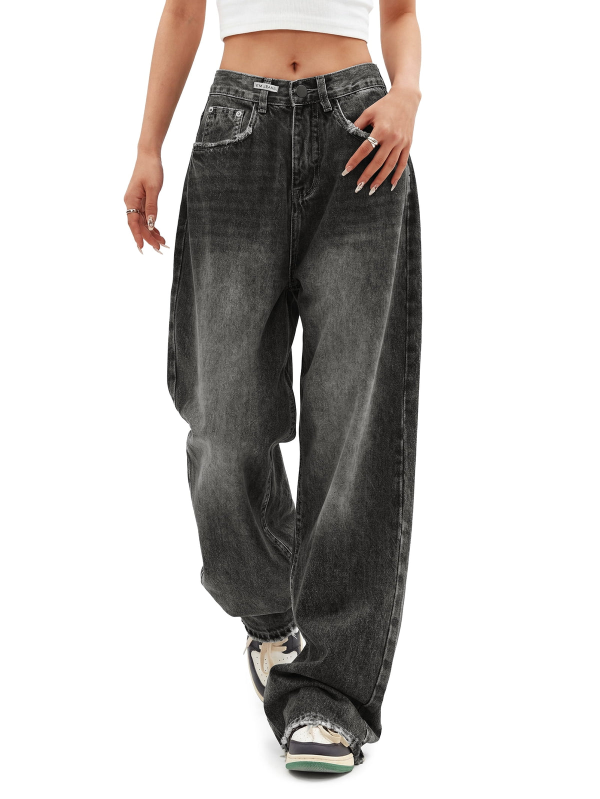 EMMIOL Women's Y2K Barrel Baggy Jeans Stretch High Waist Wide Leg Jeans Vintage Boyfriend Denim Pants