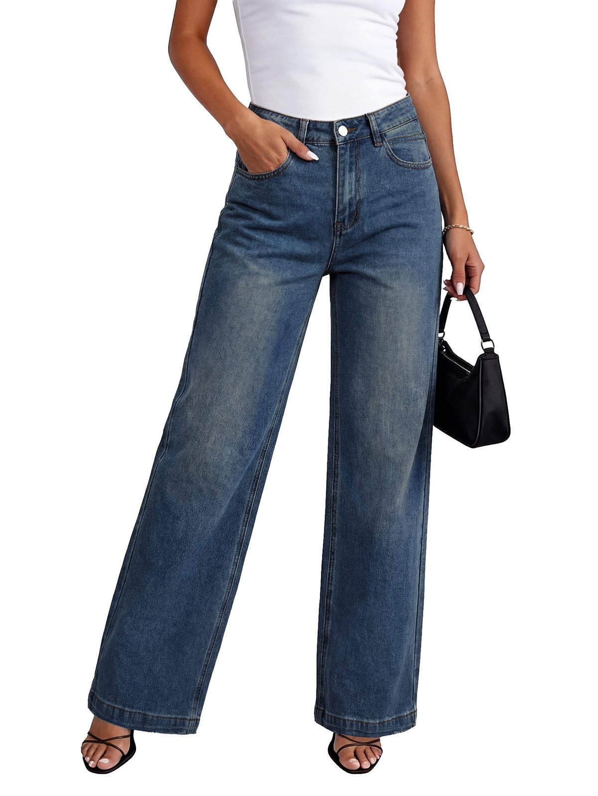 EMMIOL Women's Baggy Boyfriend Jeans Mid-Low Waist Vintage Wide Leg Denim Streetwear Pants