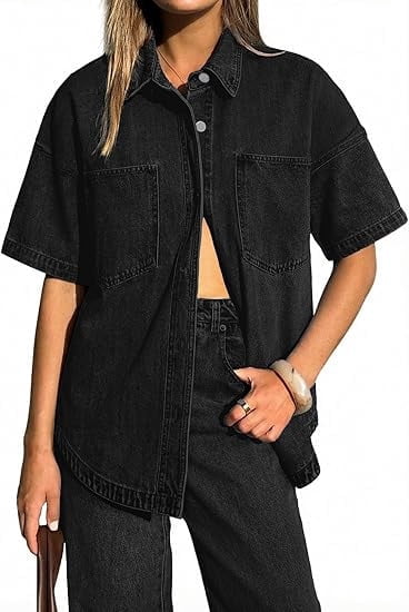 EMMIOL Women's Oversized Distressed Denim Shirt Long Sleeve Button Down Jean Jacket Fall Casual Outfits 2026