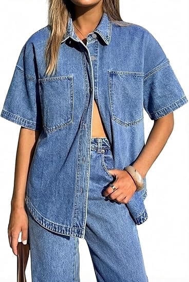 EMMIOL Women's Oversized Distressed Denim Shirt Long Sleeve Button Down Jean Jacket Fall Casual Outfits 2026