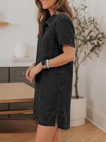 Short Sleeve Babydoll Jean Shirt Dresses