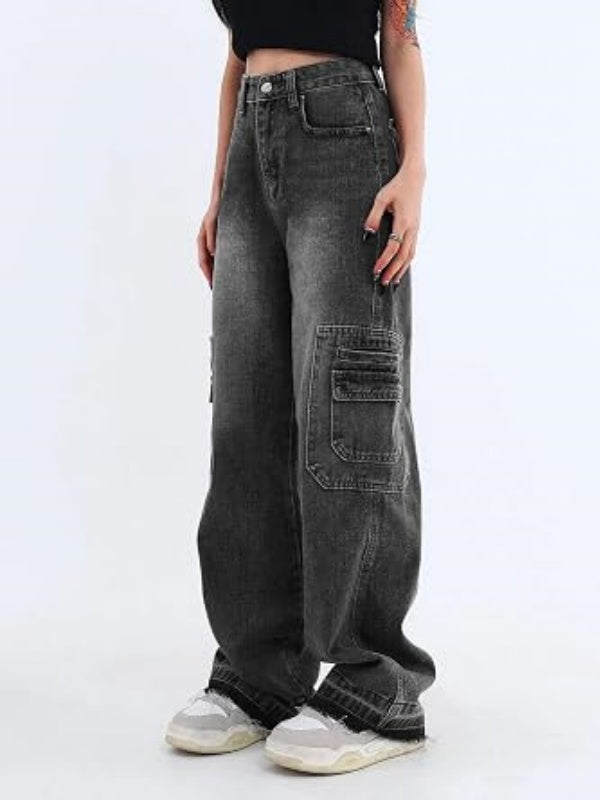 Women's Cargo Jeans Y2K Wide Leg Baggy Denim Pants