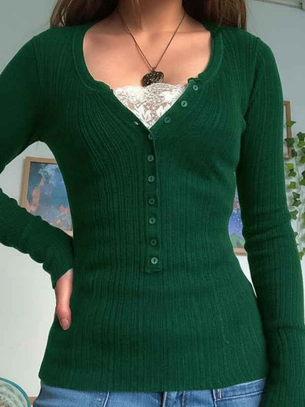 Womens Y2K Long Sleeve Henley Shirts