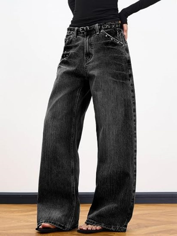Women 90s Vintage Hip Hop Baggy Mid Waist Jeans