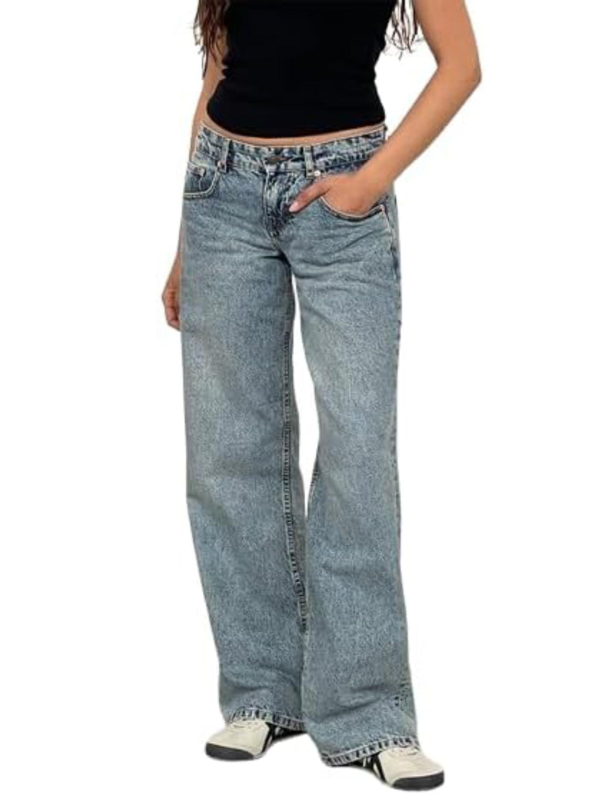 EMMIOL Women's Wide Leg Jeans Mid Waist Baggy Jeans Vintage Y2K 90s Boyfriend Denim Pants