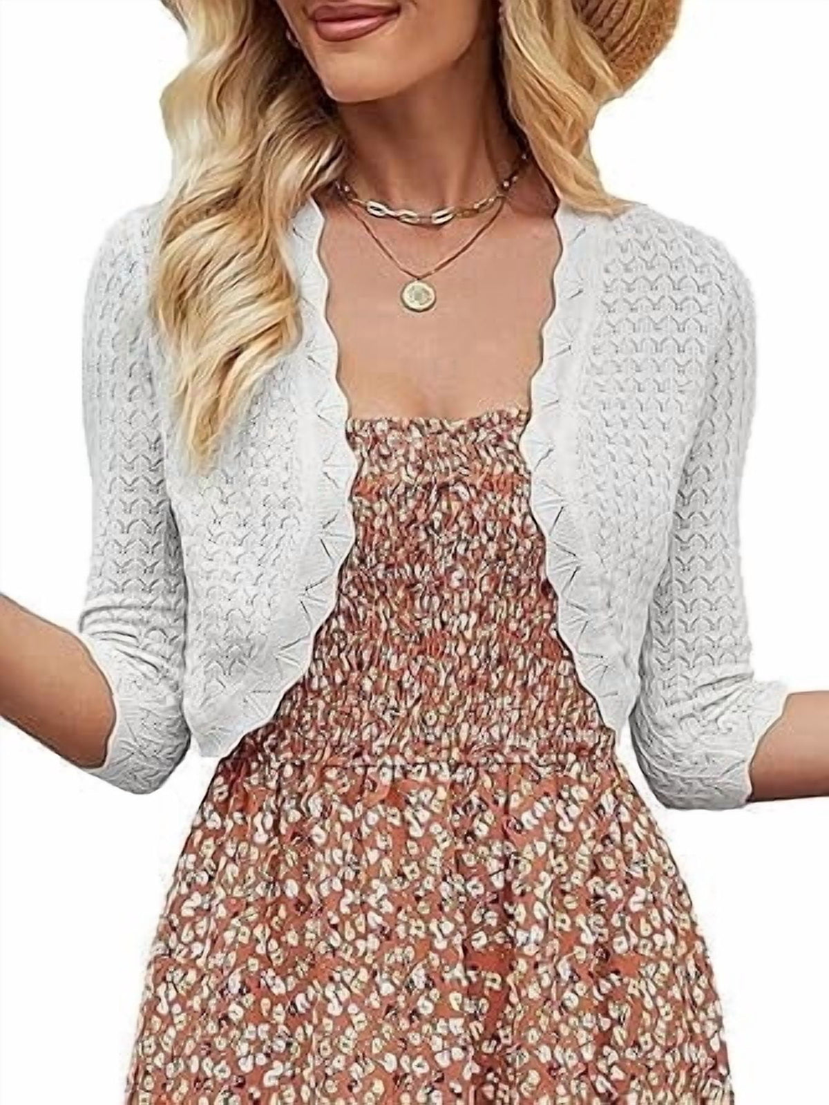 EMMIOL Women's Bolero Shrug 3/4 Sleeve Cropped Cardigan Knit Sweaters Open Front Casual Elegant Jacket for Dresses