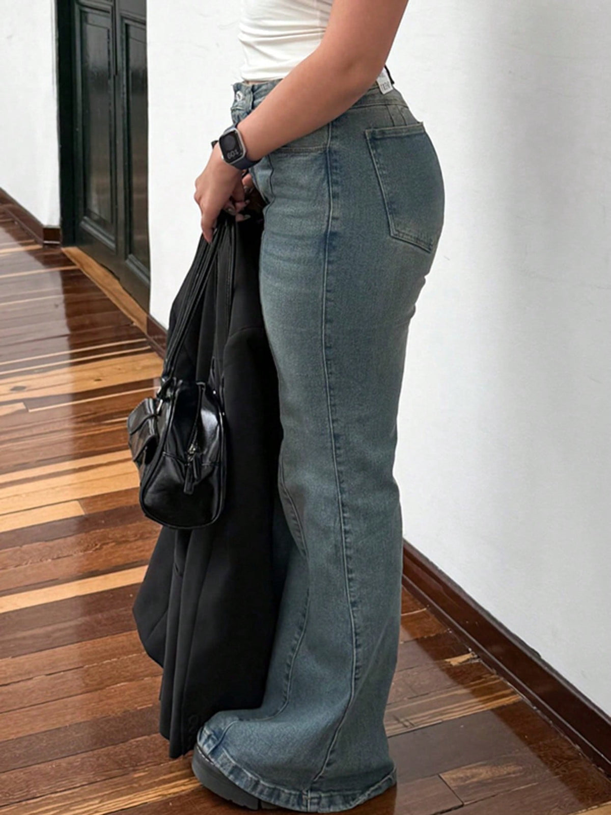 EMMIOL Women's Mid-High Waist Stretchy Flare Bell Bottoms Jeans Y2K Vintage Washed Bootcut Denim Pants for Casual,Streetwear