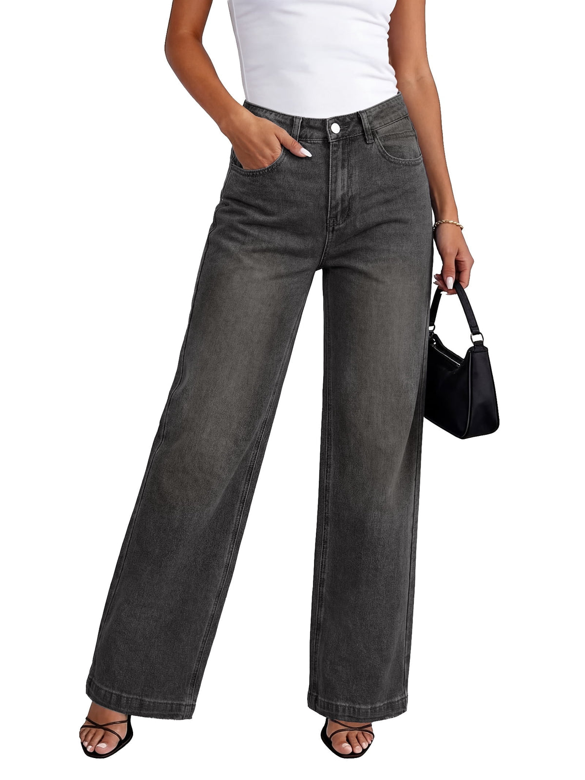 EMMIOL Women's Baggy Boyfriend Jeans Mid-Low Waist Vintage Wide Leg Denim Streetwear Pants