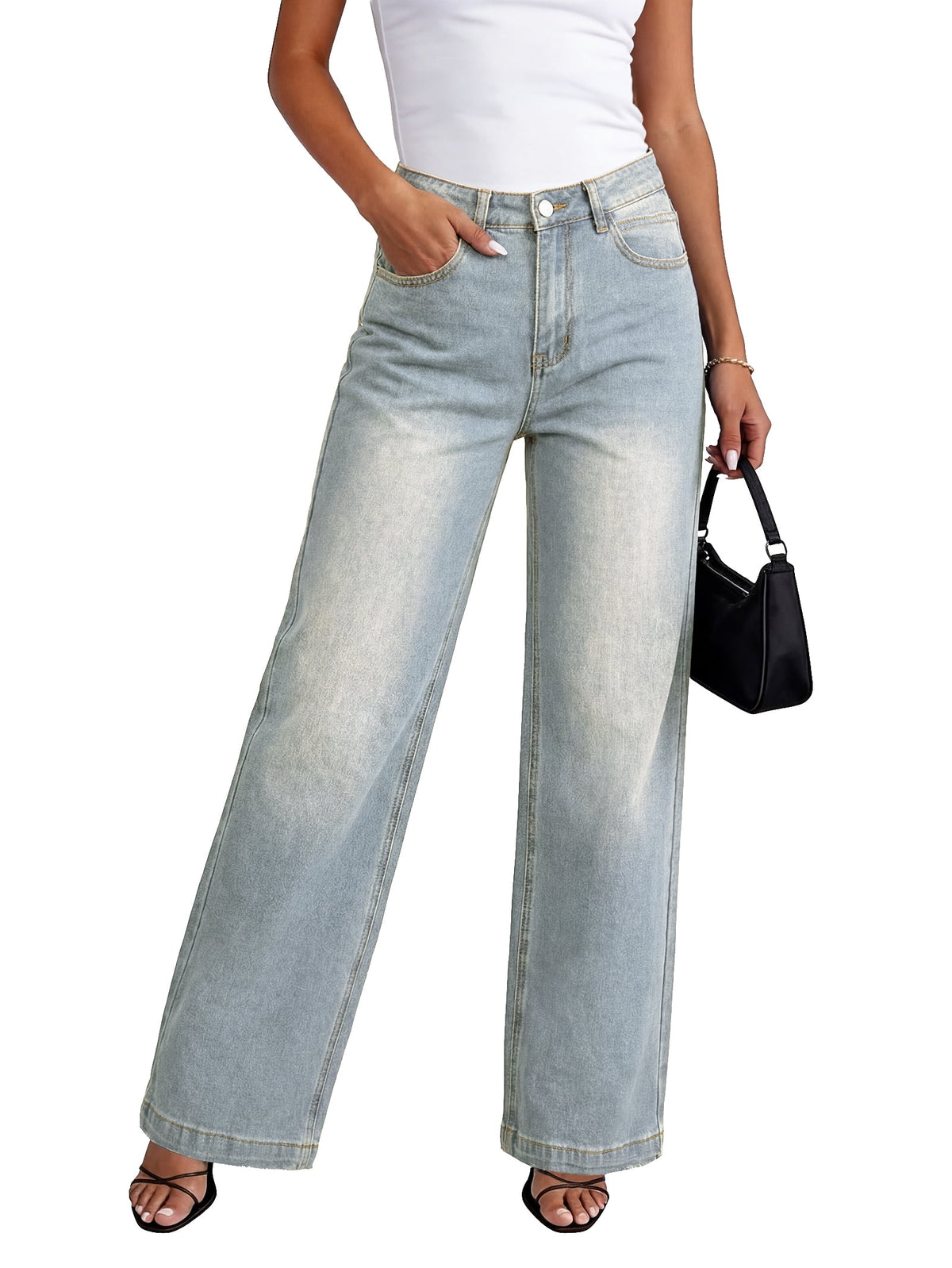 EMMIOL Women's Baggy Boyfriend Jeans Mid-Low Waist Vintage Wide Leg Denim Streetwear Pants
