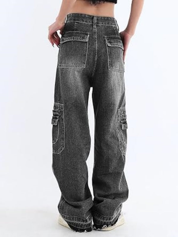Women's Cargo Jeans Y2K Wide Leg Baggy Denim Pants